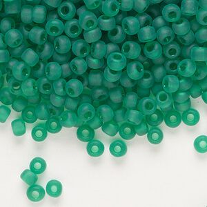 Seed bead, Dyna-Mites™, glass, transparent matte jade green, #6 round. Sold per 1/2 kilogram pkg.