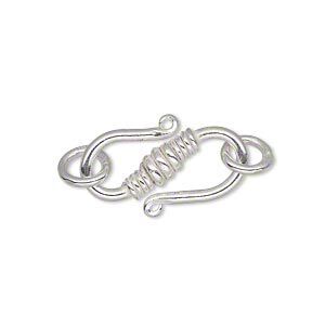 Clasp S-hook 1pkg4 silver-plated, 25x11mm / 8mm jump ring, copper 1-strand