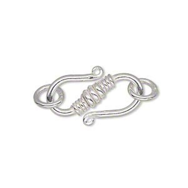 Clasp, S-hook, silver-plated copper, 25x11mm with (2) 8mm closed jump rings. Sold per pkg of 4. image number 0