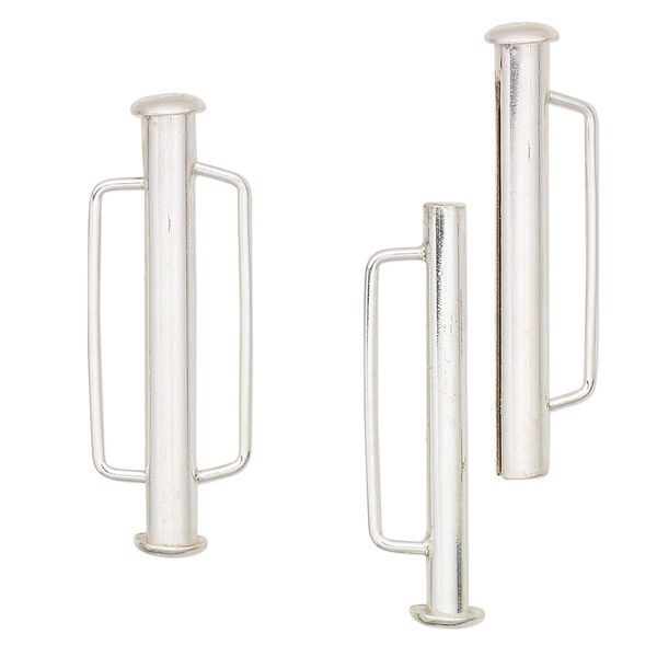 Clasp, multi-strand slide lock, sterling silver, 31x6mm tube. Sold individually. image number 0
