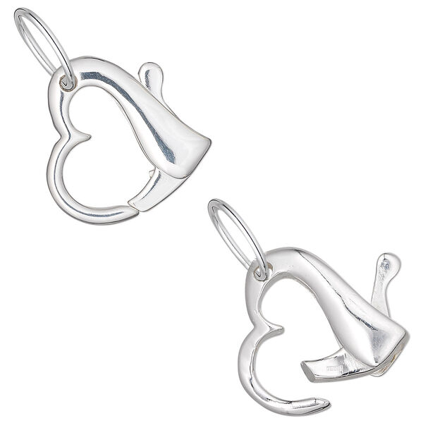 Clasp, lobster claw, sterling silver, 20mm open heart with jump ring. Sold individually. image number 0