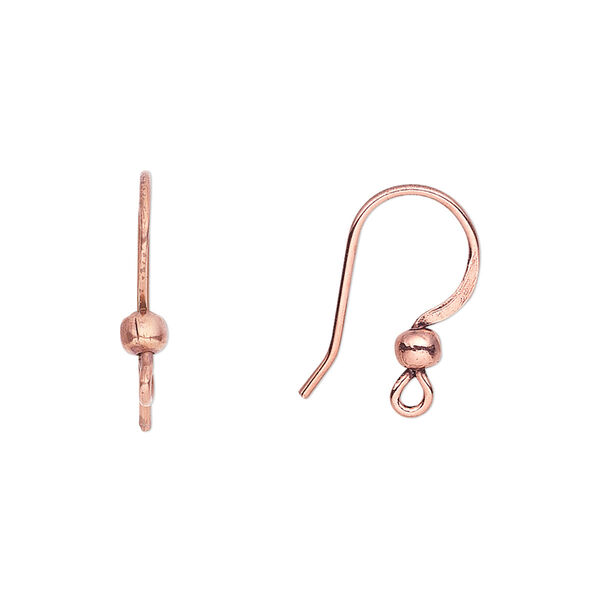 Ear wire, copper-plated copper, 17mm flat fishhook with 3mm ball and open loop, 20 gauge. Sold per pkg of 10 pairs. image number 0