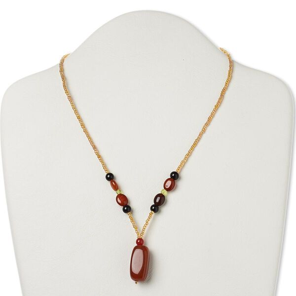Necklace, multi-gemstone (natural / dyed / heated) / glass / silver- or antiqued gold-finished "pewter" (zinc-based alloy), multicolored, 26x12mm square tube, 17 inches with lobster claw clasp. Sold individually. image number 0