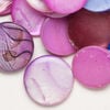 Mother-of-pearl shell 1pkg6oz, puffed flat round bead mix multi-purple 17-20mm image number 0