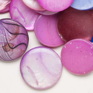 Mother-of-pearl shell 1pkg6oz, puffed flat round bead mix multi-purple 17-20mm