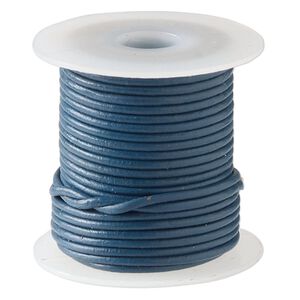 Cord, leather (dyed), navy blue, 1.5mm round. Sold per 10-meter spool.