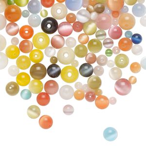 Bead mix, cat's eye glass (fiber optic glass), opaque mixed colors, 2-5mm round. Sold per 1-ounce pkg, approximately 300 beads.