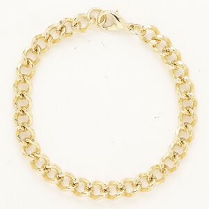 Chain 1pkg1 "pewter" (zinc-based alloy) / stainless steel, 7.1mm curb, 7 inches / lobster claw clasp gold finish
