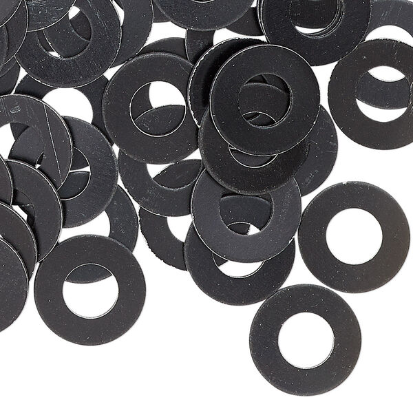 Washer, anodized aluminum, black, 13mm double-sided flat round blank with 6mm hole, 20 gauge. Sold per pkg of 100. image number 0