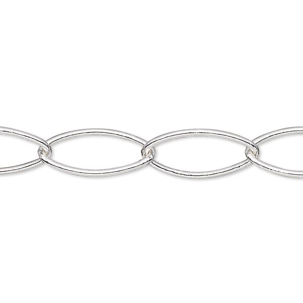 Chain, silver-plated brass, 9mm marquise. Sold per pkg of 5 feet. image number 0