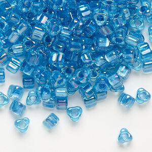 Seed bead, Miyuki 1pkg10g, glass, #5 triangle, transparent aqua inside dyed color light blue (TR-1823)
