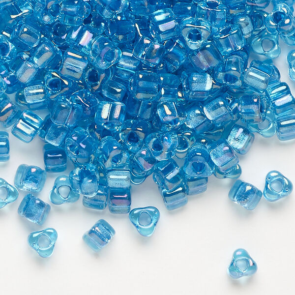 Seed bead, Miyuki 1pkg10g, glass, #5 triangle, transparent aqua inside dyed color light blue (TR-1823) image number 0