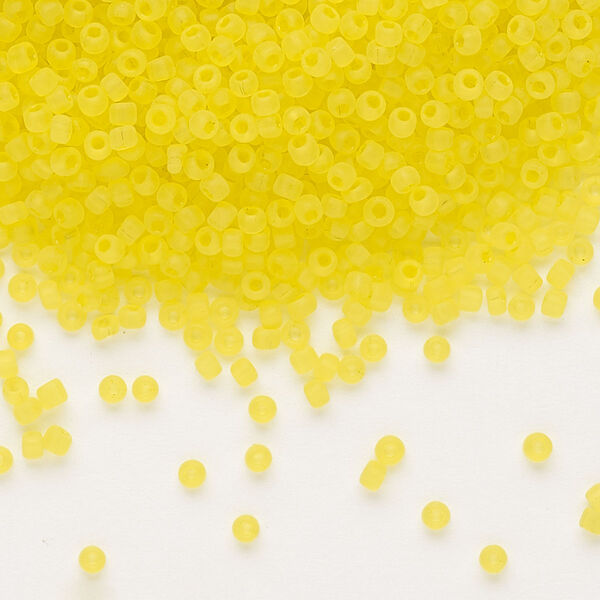 Seed bead, Dyna-Mites™, glass, pkg/40g, #11 round, translucent matte yellow, (5MA 11/0 RR). image number 0