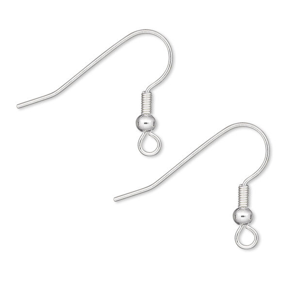 Ear wire, silver-plated brass, 19mm fishhook with 3mm ball and 4mm coil with open loop, 22 gauge. Sold per pkg of 50 pairs. image number 0