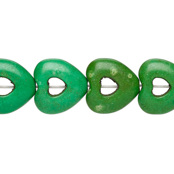 Bead, "turquoise" (resin) (imitation), apple green, 15x15mm open heart with 4x4mm center hole. Sold per 15-inch strand. image number 0
