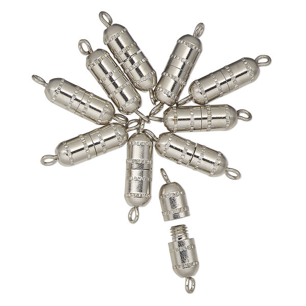 Clasp, torpedo, antique silver-finished brass, 14x5mm oval. Sold per pkg of 10. image number 0