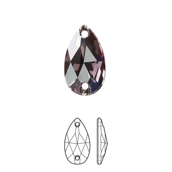 Sew-on 2pk light amethyst foil back, Crystal Passions® 18x10.5mm pear 3230 image number 0