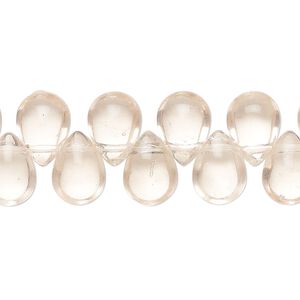 Bead, glass, transparent light blush, 11x8mm top-drilled puffed teardrop. Sold per 10-inch strand, approximately 45 beads.