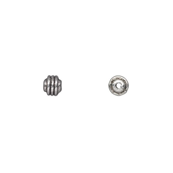 Bead, antique silver-plated "pewter" (zinc-based alloy), 5x4mm corrugated rondelle. Sold per pkg of 50. image number 0