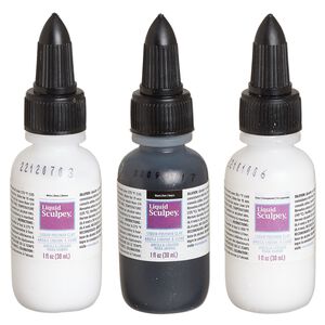 Liquid polymer clay 1pkg3, 1 fluid ounce translucent clear / opaque black / opaque white Liquid Sculpey®