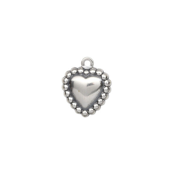 Charm, antiqued sterling silver, 12x12mm heart with beaded border. Sold individually. image number 0