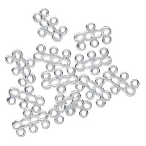 Connector, silver-finished brass, 14x4mm with 1 top / 3 bottom loops. Sold per pkg of 12.