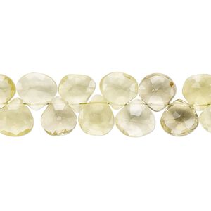 Lemon quartz 1pkg1, hand-cut top-drilled faceted flat teardrop bead 4 inch 8x8mm-10x10mm