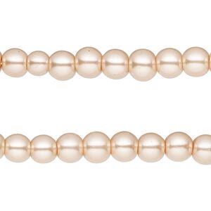 Bead, glass pearl, champagne, 5-6mm round. Sold per pkg of (2) 15-inch strands, approximately 140 beads.