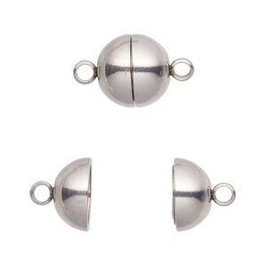 Clasp magnetic 1pkg10, 12mm round, stainless steel 1-strand