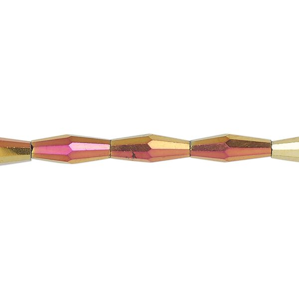 Bead, glass, crystal rose gold, 12x4mm long bicone. Sold per 15-1/2 to 16-inch strand. image number 0