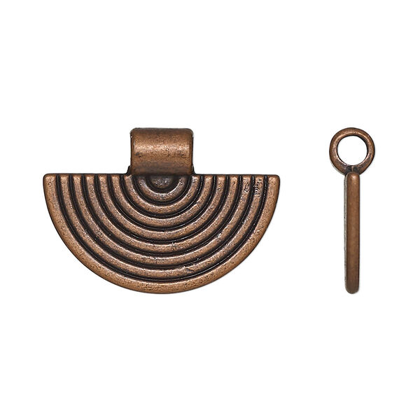 Pendant, slide, antique copper-finished "pewter", 25x17.5mm double-sided fan with line design, 3mm inside diameter. Sold per pkg of 10. image number 0