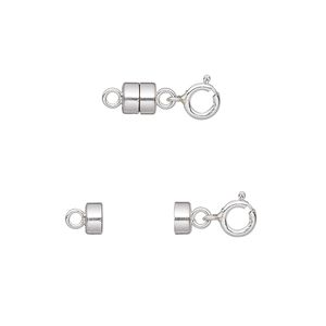 Clasp magnetic 1pkg1 converter sterling silver, 13x5mm / 5mm springring / soldered loop, 1-strand