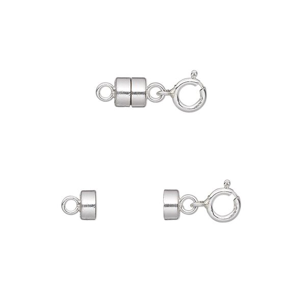 Clasp, magnetic converter, sterling silver, 4.5x4.5mm barrel and 5mm springring, 13x5mm overall. Sold individually. image number 0