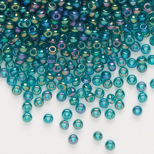 Seed bead, Preciosa Ornela, glass, translucent rainbow teal, #8 rocaille. Sold per 50-gram pkg. image number 0