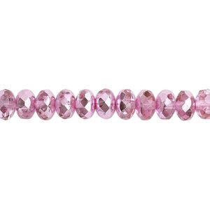 Bead, Czech fire-polished glass, metallic bubblegum, 7x5mm faceted rondelle. Sold per pkg of 600 (1/2 mass).