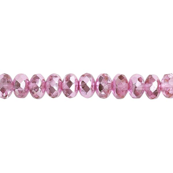 Bead, Czech fire-polished glass, metallic bubblegum, 7x5mm faceted rondelle. Sold per pkg of 600 (1/2 mass). image number 0