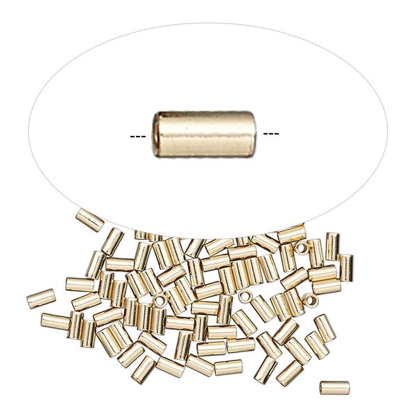 Crimp, 14Kt gold-filled, 3x1.6mm smooth round tube, 1.1mm inside diameter. Sold per pkg of 100. image number 0