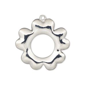 Charm, imitation rhodium-plated "pewter" (zinc-based alloy), 27x27mm single-sided flower with cutout. Sold individually.