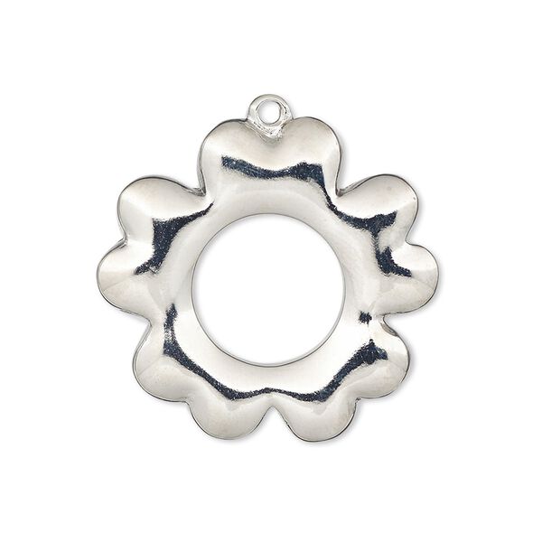 Charm, imitation rhodium-plated "pewter" (zinc-based alloy), 27x27mm single-sided flower with cutout. Sold individually. image number 0