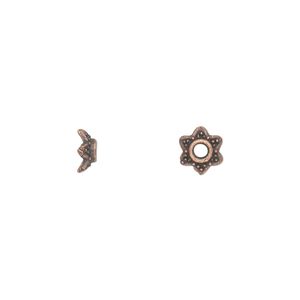 Bead cap, antique copper-plated "pewter" (zinc-based alloy), 7x3mm star, fits 6-8mm bead. Sold per pkg of 100.
