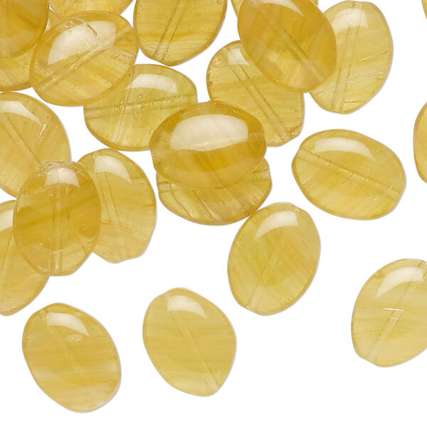 Bead, Czech pressed glass, translucent yellow, 12x9mm puffed oval. Sold per 1-ounce pkg, approximately 30 beads. image number 0