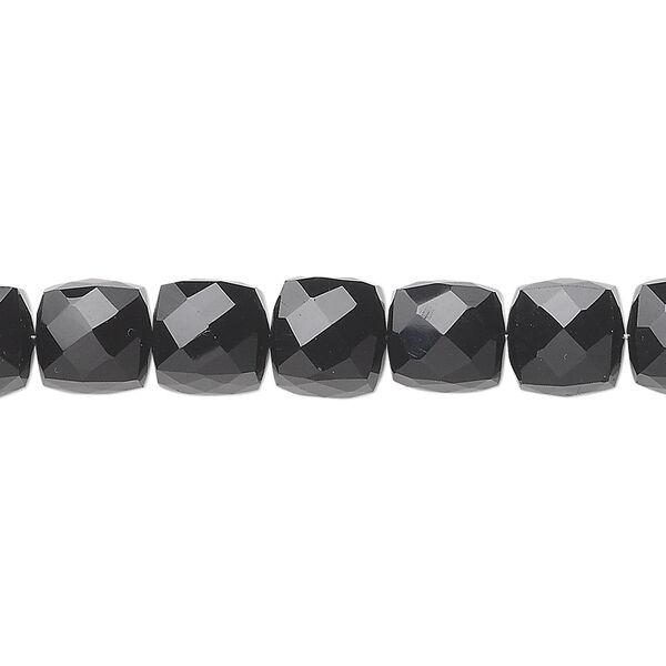 Bead, black onyx (dyed), 8x8mm hand-cut faceted cube, B grade, Mohs hardness 6-1/2 to 7. Sold per pkg of 10. image number 0