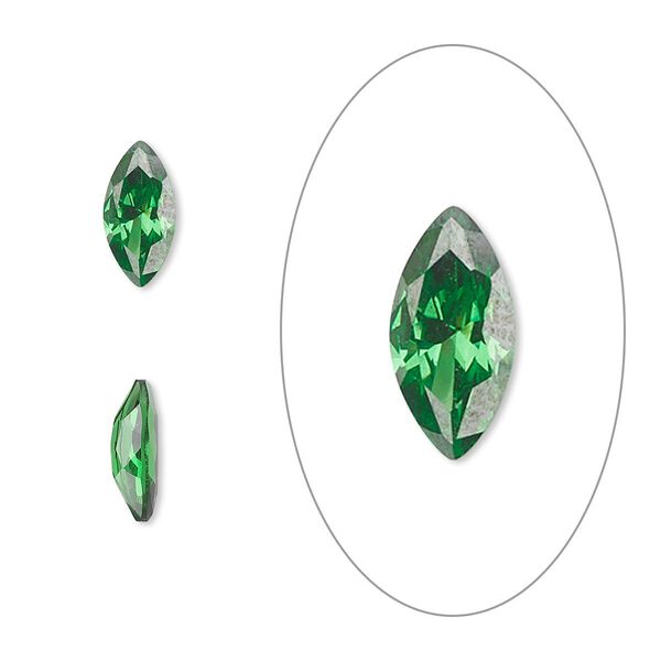 Gem, cubic zirconia, emerald green, 10x5mm faceted marquise, Mohs hardness 8-1/2. Sold individually. image number 0