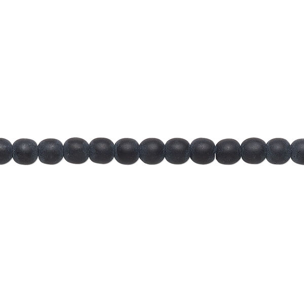 Bead, Preciosa, Czech glass druk, opaque matte black, 4mm round. Sold per 15-1/2" to 16" strand. image number 0