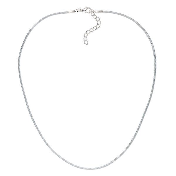 Necklace cord, waxed cotton cord with imitation rhodium-finished steel and "pewter" (zinc-based alloy), grey, 1.5mm round, 18 inches with 1-1/2 inch extender chain and lobster claw clasp. Sold per pkg of 4. image number 0