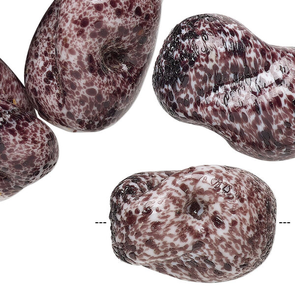 Bead, vintage India lampworked glass, opaque speckled purple and white, 23x14mm-26x20 twisted textured round tube. Sold per pkg of 12. image number 0
