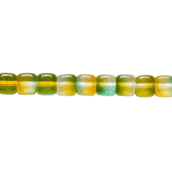 Bead, Czech pressed glass, translucent orange / blue / clear, 5mm cube. Sold per 20-inch strand, approximately 100 beads. image number 0