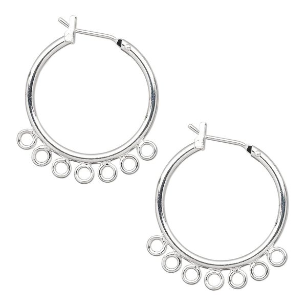 Earring hoop 1pkg2 silver-plated, 23mm round / latch-back / closed loop, brass 1 pair image number 0