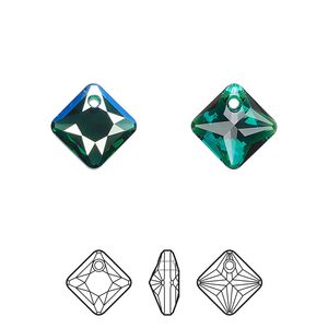 Drop 2pk emerald shimmer, Crystal Passions® 11.5mm pendant princess cut 6431