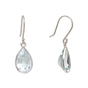Earring, Create Compliments®, blue topaz (irradiated) and sterling silver, 28.5mm teardrop with fishhook ear wire, 21 gauge. Sold per pair.